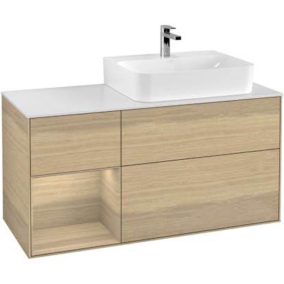 Tvättställsskåp Villeroy & Boch Finion med 3 Lådor Hylla och Bänkskiva för Ocentrerat Tvättställ