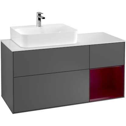 Tvättställsskåp Villeroy & Boch Finion med 3 Lådor Hylla och Bänkskiva för Ocentrerat Tvättställ