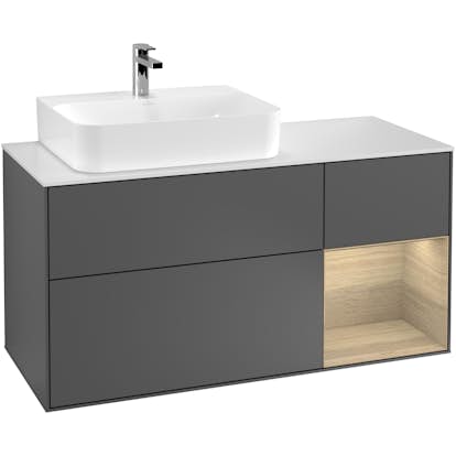 Tvättställsskåp Villeroy & Boch Finion med 3 Lådor Hylla och Bänkskiva för Ocentrerat Tvättställ