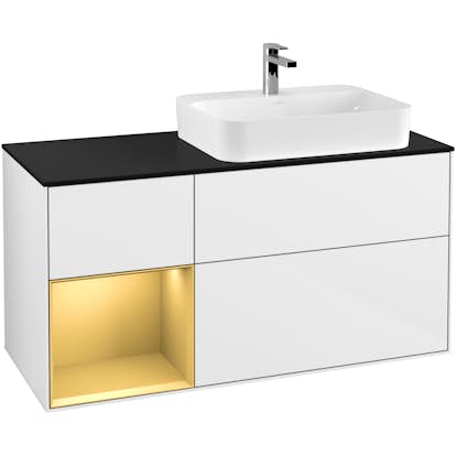 Tvättställsskåp Villeroy & Boch Finion med 3 Lådor Hylla och Bänkskiva för Ocentrerat Ytmonterat Tvättställ