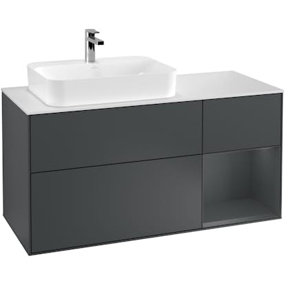 Tvättställsskåp Villeroy & Boch Finion med 3 Lådor Hylla och Bänkskiva för Ocentrerat Ytmonterat Tvättställ