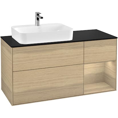 Tvättställsskåp Villeroy & Boch Finion med 3 Lådor Hylla och Bänkskiva för Ocentrerat Ytmonterat Tvättställ