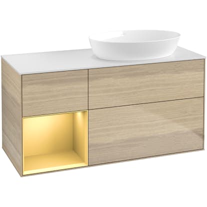 Tvättställsskåp Villeroy & Boch Finion med 3 Lådor Hylla och Bänkskiva för Ocentrerat Tvättställ från Artis & Collaro