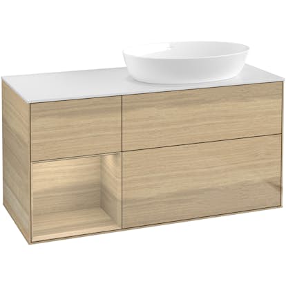 Tvättställsskåp Villeroy & Boch Finion med 3 Lådor Hylla och Bänkskiva för Ocentrerat Tvättställ från Artis & Collaro