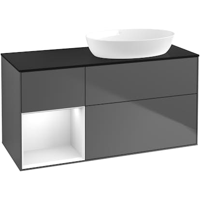 Tvättställsskåp Villeroy & Boch Finion med 3 Lådor Hylla och Bänkskiva för Ocentrerat Tvättställ från Artis & Collaro