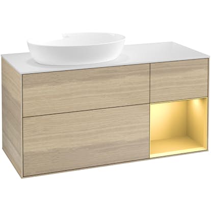 Tvättställsskåp Villeroy & Boch Finion med 3 Lådor Hylla och Bänkskiva för Ocentrerat Tvättställ från Artis & Collaro