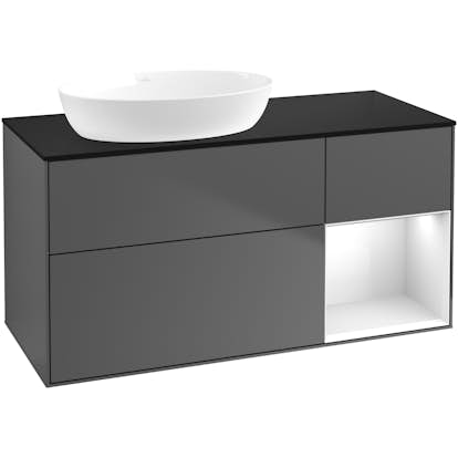 Tvättställsskåp Villeroy & Boch Finion med 3 Lådor Hylla och Bänkskiva för Ocentrerat Tvättställ från Artis & Collaro