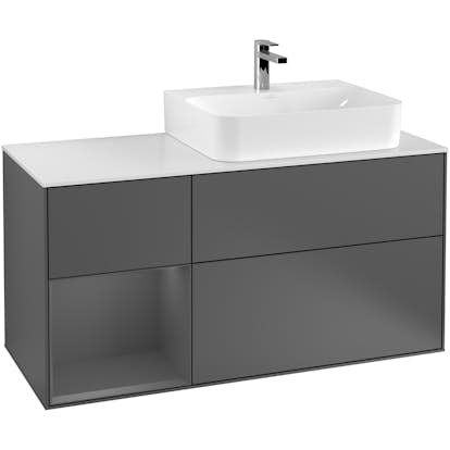 Tvättställsskåp Villeroy & Boch Finion med 3 Lådor Hylla och Bänkskiva för Ocentrerat Tvättställ