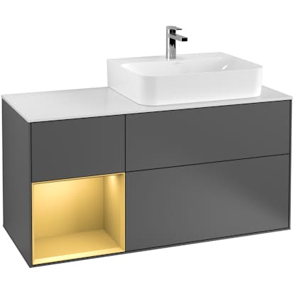 Tvättställsskåp Villeroy & Boch Finion med 3 Lådor Hylla och Bänkskiva för Ocentrerat Tvättställ