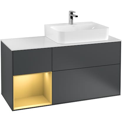 Tvättställsskåp Villeroy & Boch Finion med 3 Lådor Hylla och Bänkskiva för Ocentrerat Tvättställ