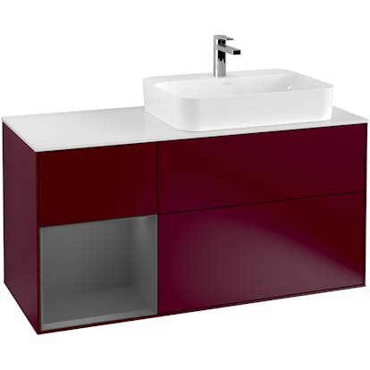 Tvättställsskåp Villeroy & Boch Finion med 3 Lådor Hylla och Bänkskiva för Ocentrerat Ytmonterat Tvättställ