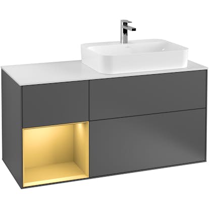 Tvättställsskåp Villeroy & Boch Finion med 3 Lådor Hylla och Bänkskiva för Ocentrerat Ytmonterat Tvättställ