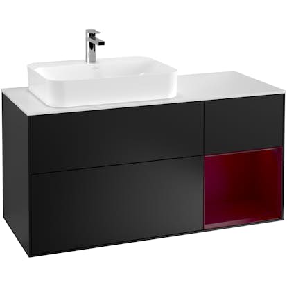 Tvättställsskåp Villeroy & Boch Finion med 3 Lådor Hylla och Bänkskiva för Ocentrerat Ytmonterat Tvättställ