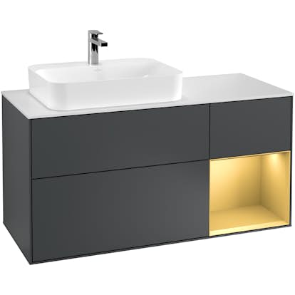 Tvättställsskåp Villeroy & Boch Finion med 3 Lådor Hylla och Bänkskiva för Ocentrerat Ytmonterat Tvättställ