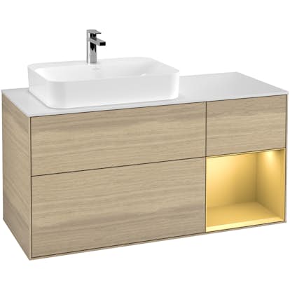 Tvättställsskåp Villeroy & Boch Finion med 3 Lådor Hylla och Bänkskiva för Ocentrerat Ytmonterat Tvättställ