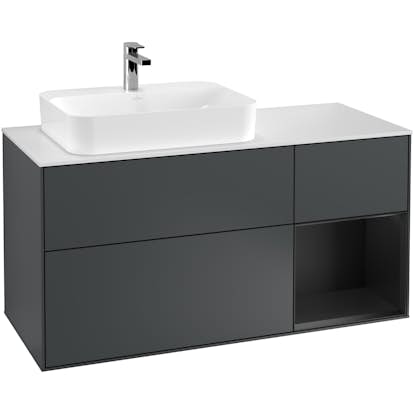 Tvättställsskåp Villeroy & Boch Finion med 3 Lådor Hylla och Bänkskiva för Ocentrerat Ytmonterat Tvättställ