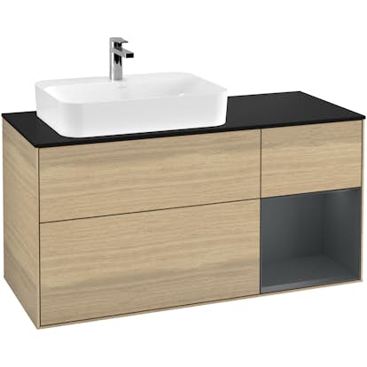 Tvättställsskåp Villeroy & Boch Finion med 3 Lådor Hylla och Bänkskiva för Ocentrerat Ytmonterat Tvättställ