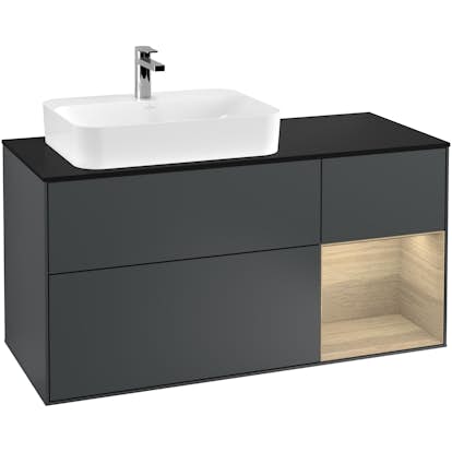 Tvättställsskåp Villeroy & Boch Finion med 3 Lådor Hylla och Bänkskiva för Ocentrerat Ytmonterat Tvättställ