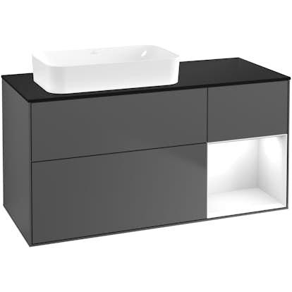 Tvättställsskåp Villeroy & Boch Finion med 3 Lådor Hylla och Bänkskiva för Ocentrerat Fristående Tvättställ