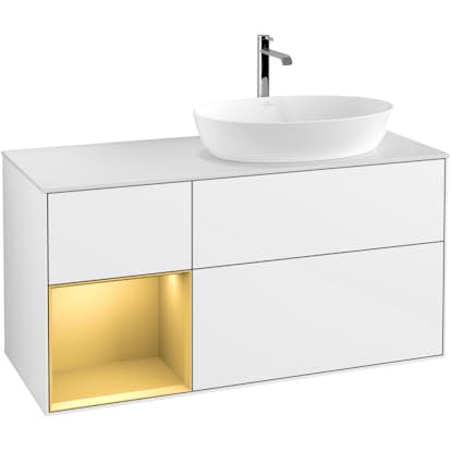 Tvättställsskåp Villeroy & Boch Finion med 3 Lådor Hylla och Bänkskiva för Ocentrerat Tvättställ från Artis & Collaro