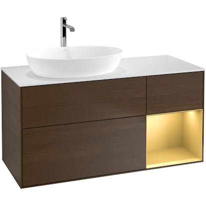 Tvättställsskåp Villeroy & Boch Finion med 3 Lådor Hylla och Bänkskiva för Ocentrerat Tvättställ från Artis & Collaro