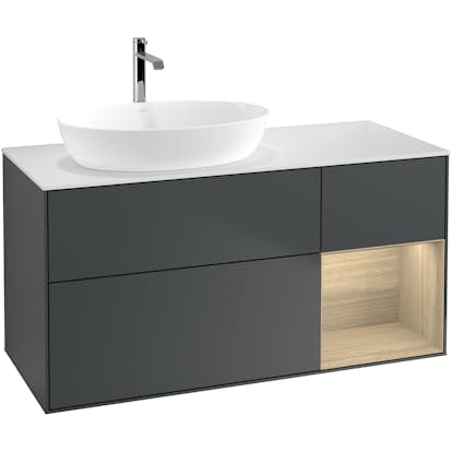 Tvättställsskåp Villeroy & Boch Finion med 3 Lådor Hylla och Bänkskiva för Ocentrerat Tvättställ från Artis & Collaro