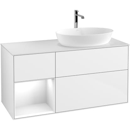 Tvättställsskåp Villeroy & Boch Finion med 3 Lådor Hylla och Bänkskiva för Ocentrerat Tvättställ från Artis & Collaro