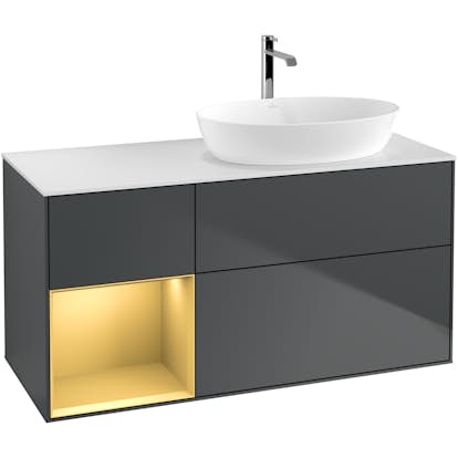 Tvättställsskåp Villeroy & Boch Finion med 3 Lådor Hylla och Bänkskiva för Ocentrerat Tvättställ från Artis & Collaro