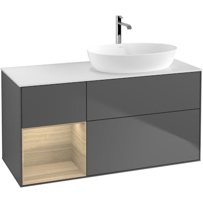 Tvättställsskåp Villeroy & Boch Finion med 3 Lådor Hylla och Bänkskiva för Ocentrerat Tvättställ från Artis & Collaro