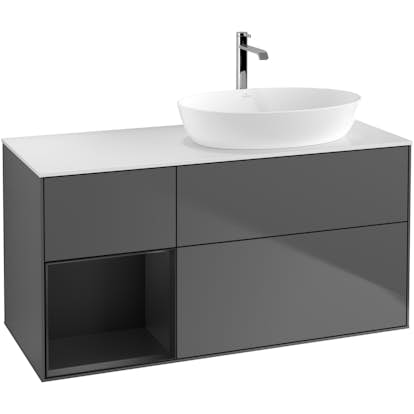 Tvättställsskåp Villeroy & Boch Finion med 3 Lådor Hylla och Bänkskiva för Ocentrerat Tvättställ från Artis & Collaro