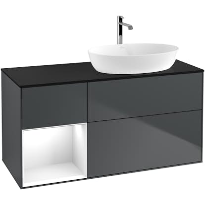 Tvättställsskåp Villeroy & Boch Finion med 3 Lådor Hylla och Bänkskiva för Ocentrerat Tvättställ från Artis & Collaro