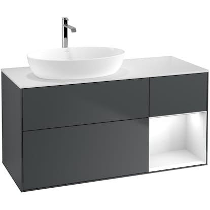 Tvättställsskåp Villeroy & Boch Finion med 3 Lådor Hylla och Bänkskiva för Ocentrerat Tvättställ från Artis & Collaro