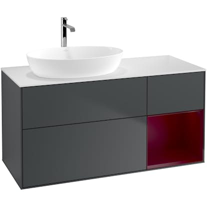 Tvättställsskåp Villeroy & Boch Finion med 3 Lådor Hylla och Bänkskiva för Ocentrerat Tvättställ från Artis & Collaro