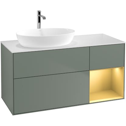 Tvättställsskåp Villeroy & Boch Finion med 3 Lådor Hylla och Bänkskiva för Ocentrerat Tvättställ från Artis & Collaro