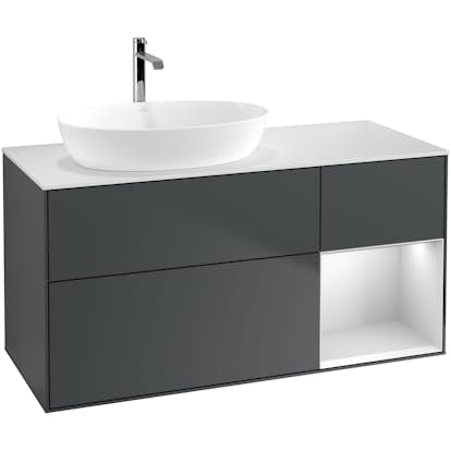 Tvättställsskåp Villeroy & Boch Finion med 3 Lådor Hylla och Bänkskiva för Ocentrerat Tvättställ från Artis & Collaro