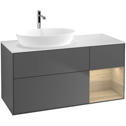 Tvättställsskåp Villeroy & Boch Finion med 3 Lådor Hylla och Bänkskiva för Ocentrerat Tvättställ från Artis & Collaro