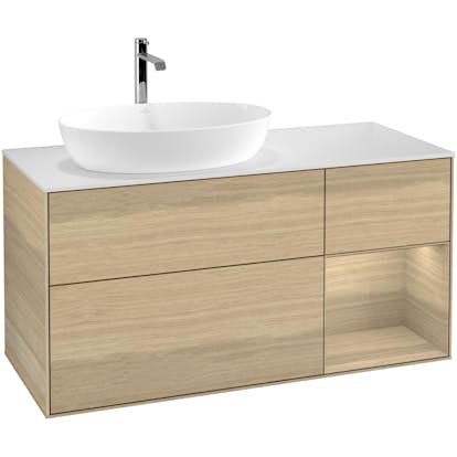 Tvättställsskåp Villeroy & Boch Finion med 3 Lådor Hylla och Bänkskiva för Ocentrerat Tvättställ från Artis & Collaro