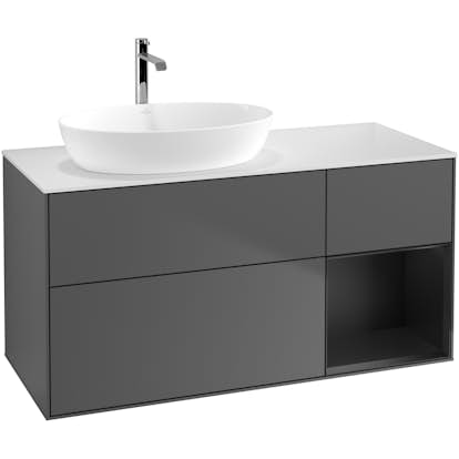 Tvättställsskåp Villeroy & Boch Finion med 3 Lådor Hylla och Bänkskiva för Ocentrerat Tvättställ från Artis & Collaro