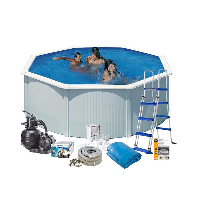 Bassengpakke Swim & Fun White Steel Rund Base 120 cm Dybde