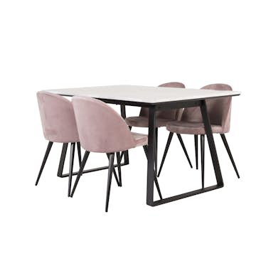 Spisegruppe Venture Home Estelle 140 med 4 Valentina Stoler Fløyel