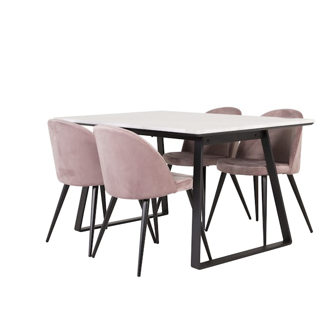 Spisegruppe Venture Home Estelle 140 med 4 Valentina Stoler Fløyel