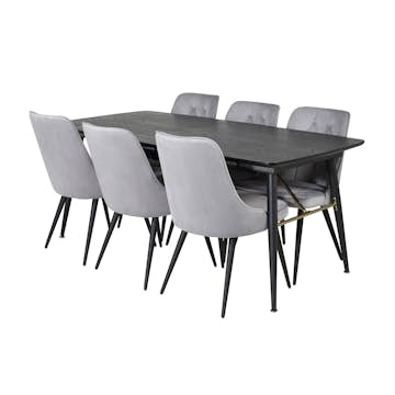 Spisegruppe Venture Home Gold med 6 Velvet Deluxe Stoler