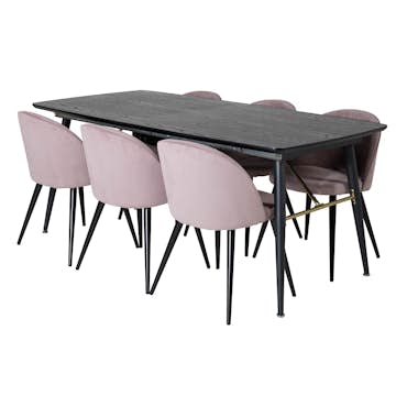 Spisegruppe Venture Home Gold med 6 Velvet Stoler