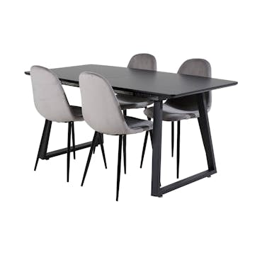 Spisegruppe Venture Home Ina med 4 Pobbie Stoler Fløyel