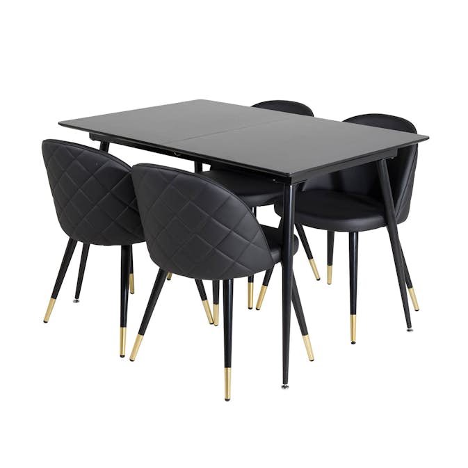 Spisegruppe Venture Home Silvia med Innleggsplate og 4 Valentina Stoler Kunstlær