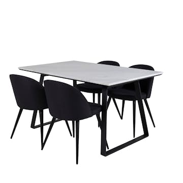 Spisegruppe Venture Home Estelle 140 med 4 Valentina Stoler Polyester