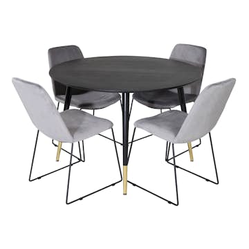 Spisegruppe Venture Home Dipp Ø115 cm med 4 Muce Stoler