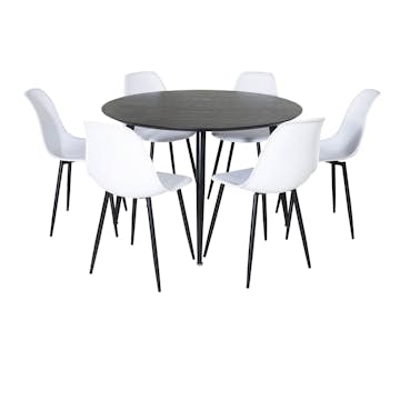 Spisegruppe Venture Home Dipp Ø115 cm med 6 Polar Plast Stoler