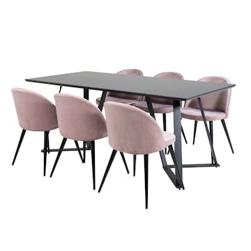 Spisegruppe Venture Home Madde med 6 Valentina Stoler Fløyel