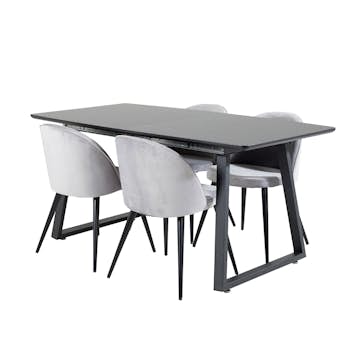 Spisegruppe Venture Home Ina med 4 Valentina Stoler Fløyel